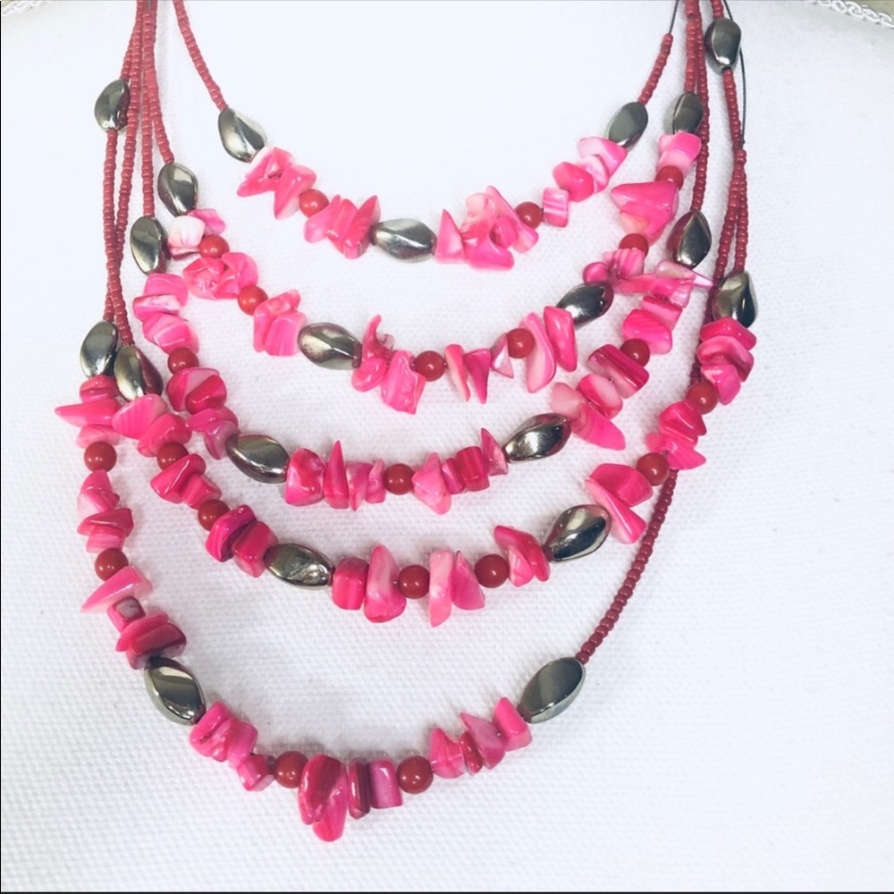 Layered Shell & Bead Statement Necklace - image 3